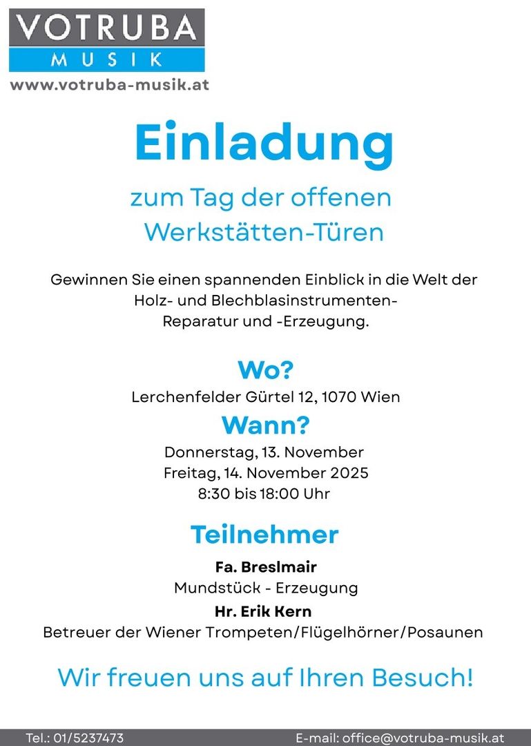 Einladung zum Tag der offenen Werkstätten Türen